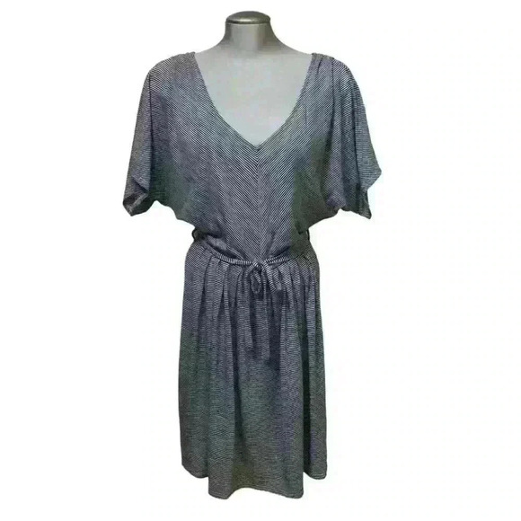 Madigan Dresses & Skirts - Madigan Dress Mini Striped V-Front Back Tie Belt Black White